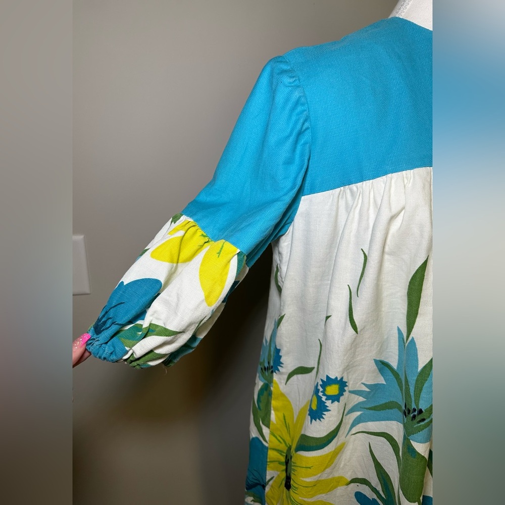 Unique Vintage Handmade Floral Maxi Dress Blue Yellow Boho Cottagecore Prairie - Picture 5 of 16